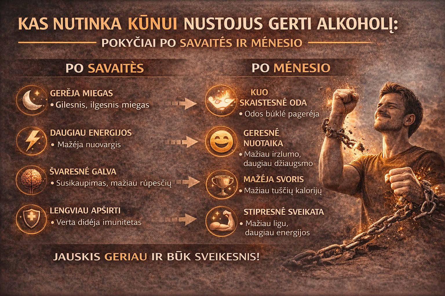 Kas nutinka kūnui nustojus gerti alkoholį: pokyčiai po savaitės ir mėnesio