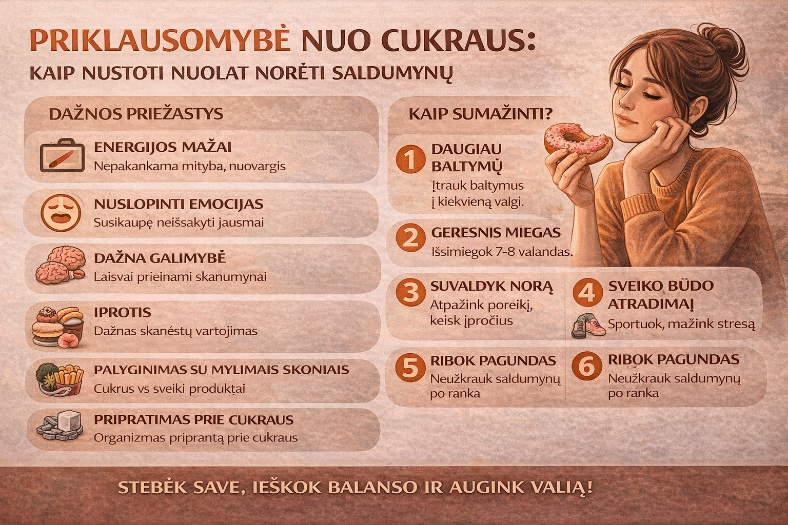 Priklausomybė nuo cukraus: kaip nustoti nuolat norėti saldumynų