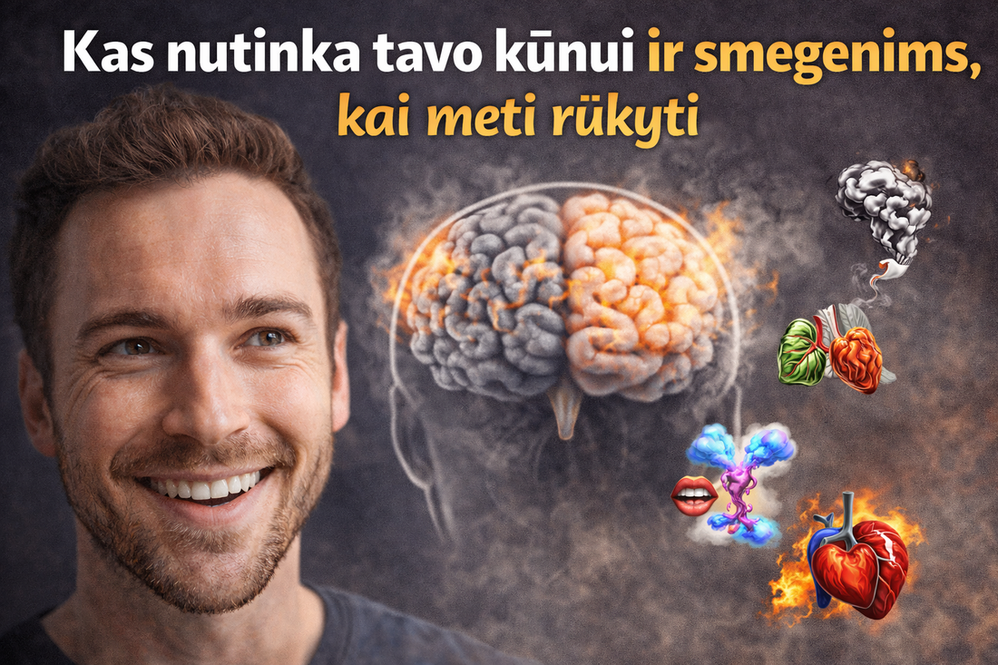 Kas nutinka tavo kūnui ir smegenims, kai meti rūkyti