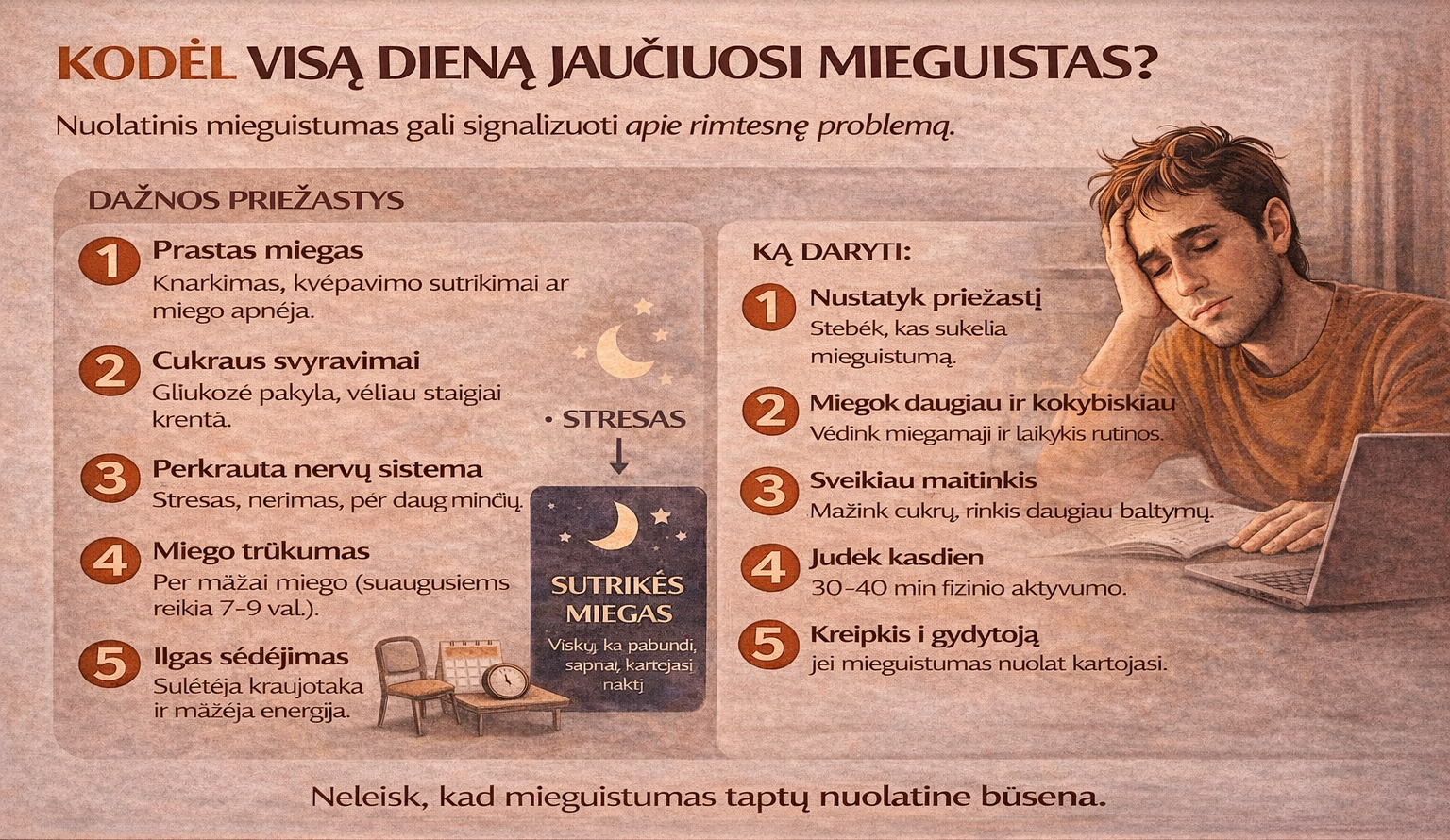 Kodėl visą dieną jaučiuosi mieguistas