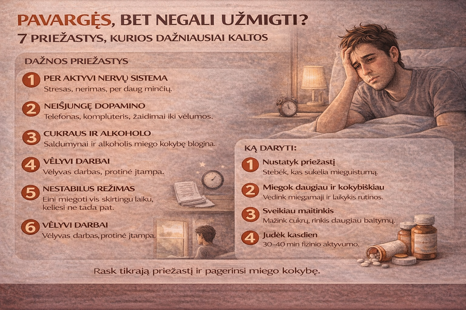 Pavargęs, bet negali užmigti? 7 priežastys, kurios dažniausiai kaltos