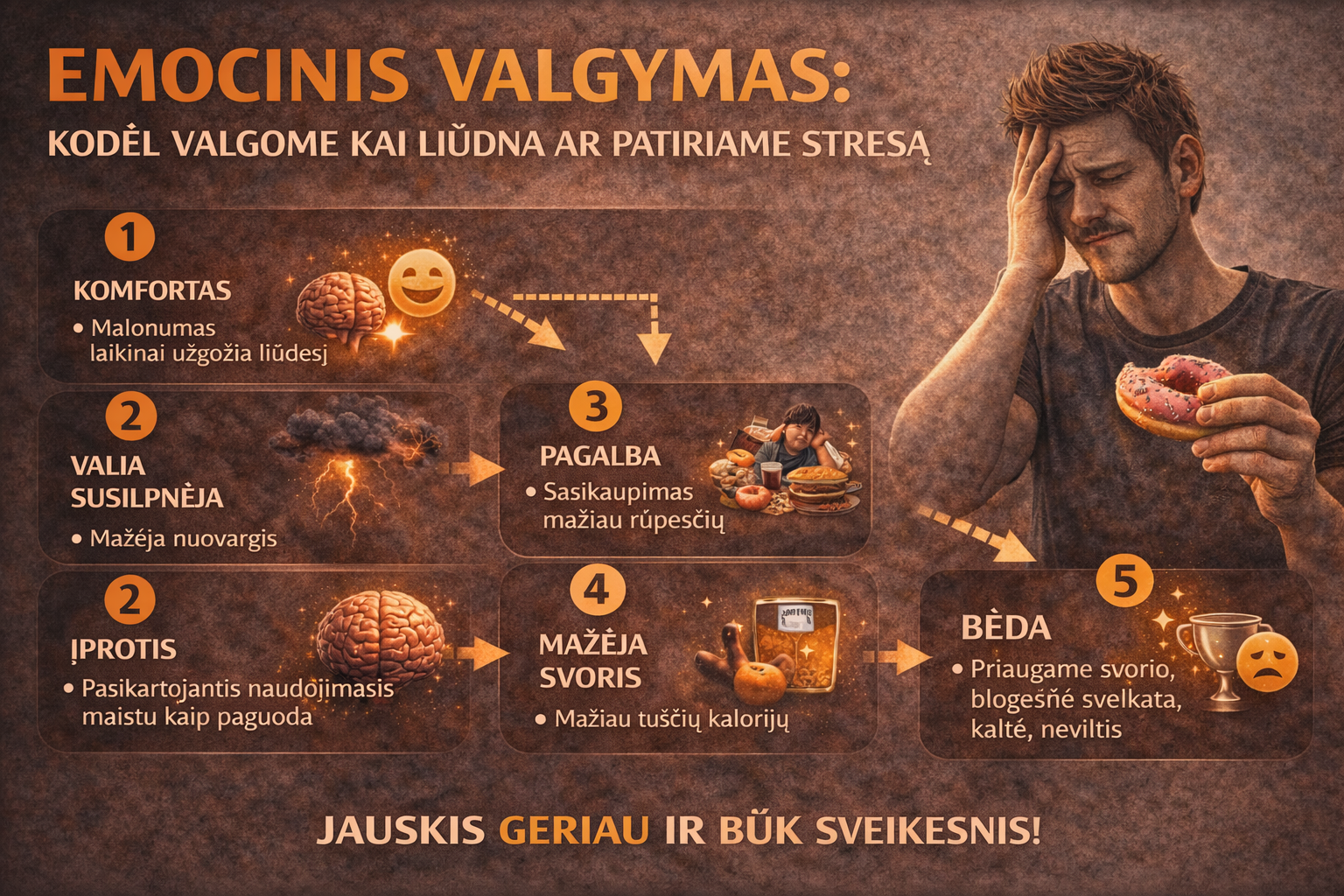 Emocinis valgymas: kodėl valgome kai liūdna ar patiriame stresą