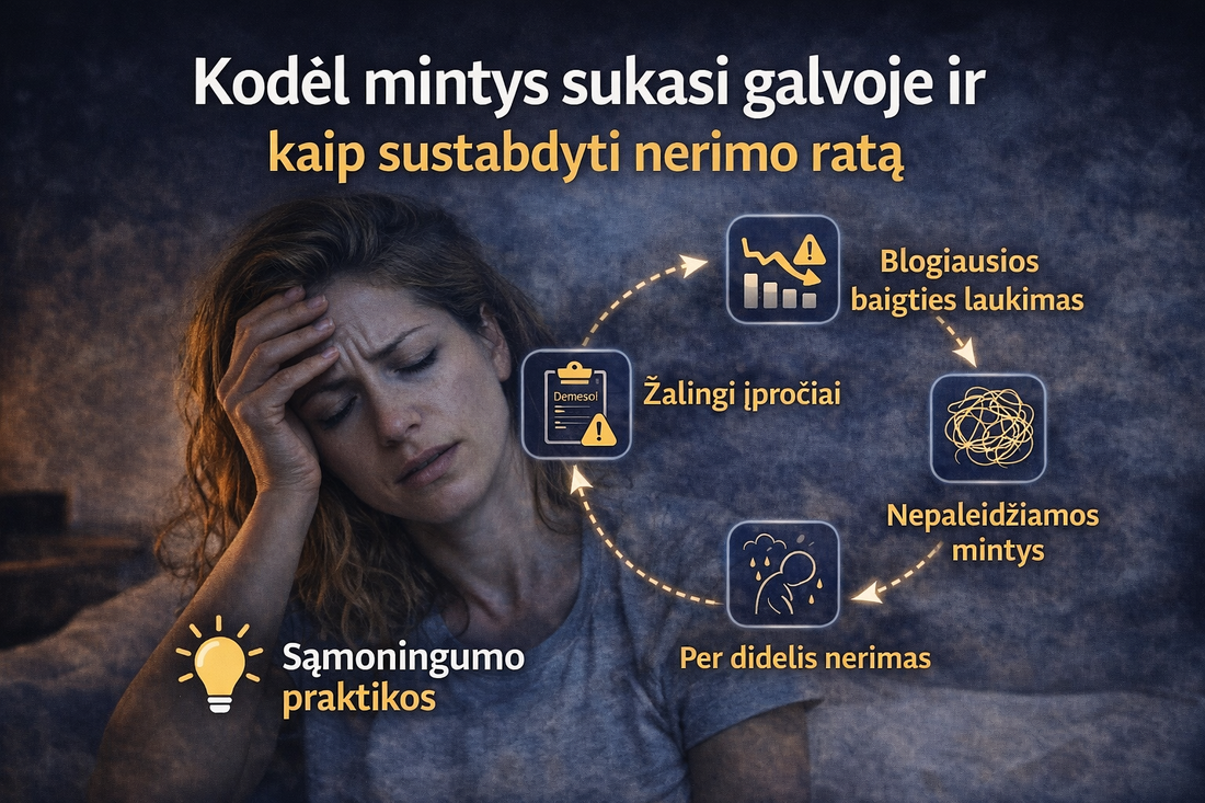 Kodėl mintys sukasi galvoje ir kaip sustabdyti nerimo ratą
