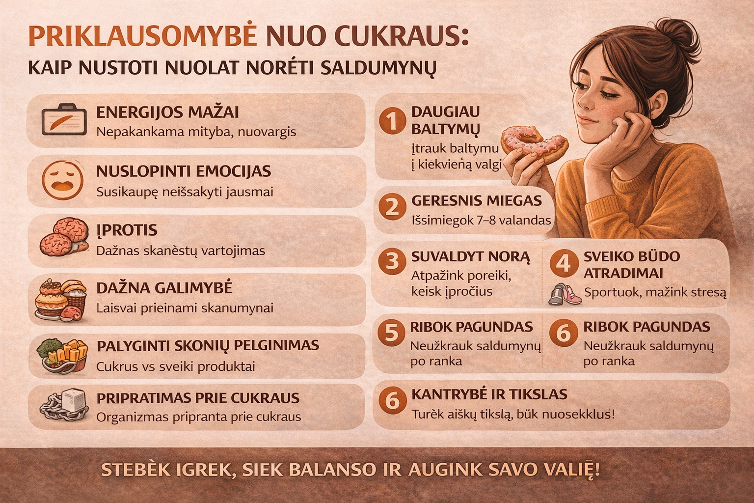 Priklausomybė nuo cukraus: kaip nustoti nuolat norėti saldumynų